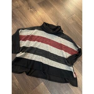 White Birch Striped Turtleneck Poncho‎ Sweater Womens Small Black Red Gray